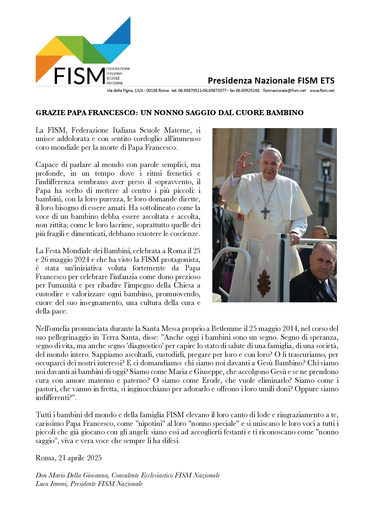 GRAZIE PAPA FRANCESCO